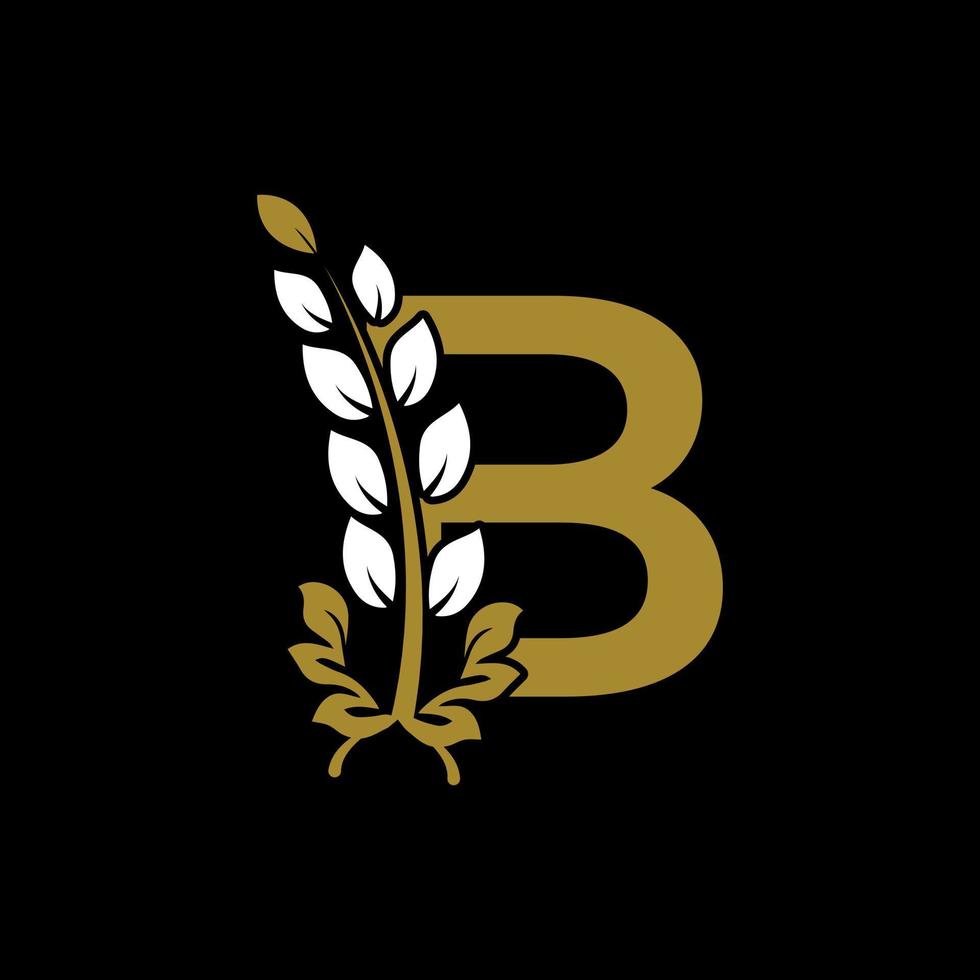 Initial Letter B Linked Monogram Golden Laurel Wreath Logo. Graceful Design for Restaurant, Cafe, Brand name, Badge, Label, luxury identity vector