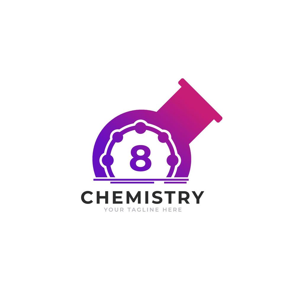 Number 8 Inside Chemistry Tube Laboratory Logo Design Template Element vector