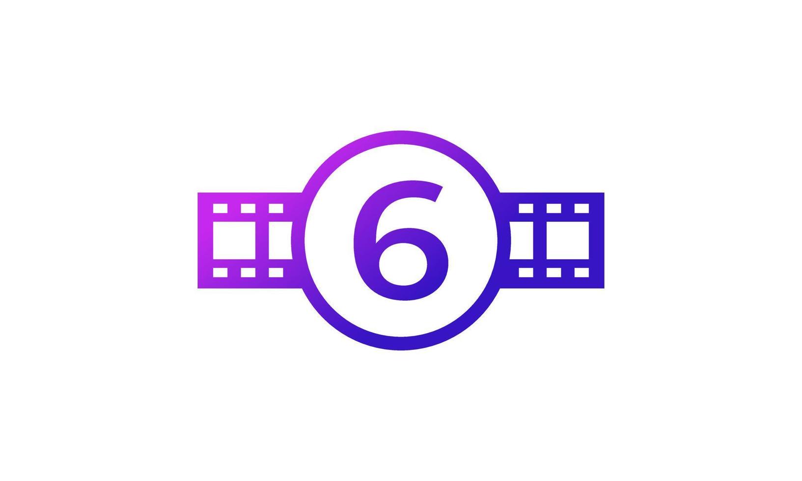 círculo número 6 con rayas de carrete tira de película para película estudio de producción de cine inspiración de logotipo vector