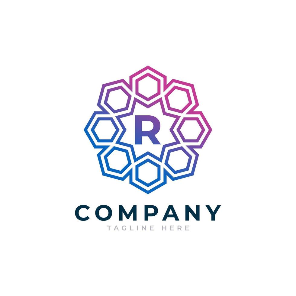 Letter R Inside Hexagon Shape Logo Design Template Element vector