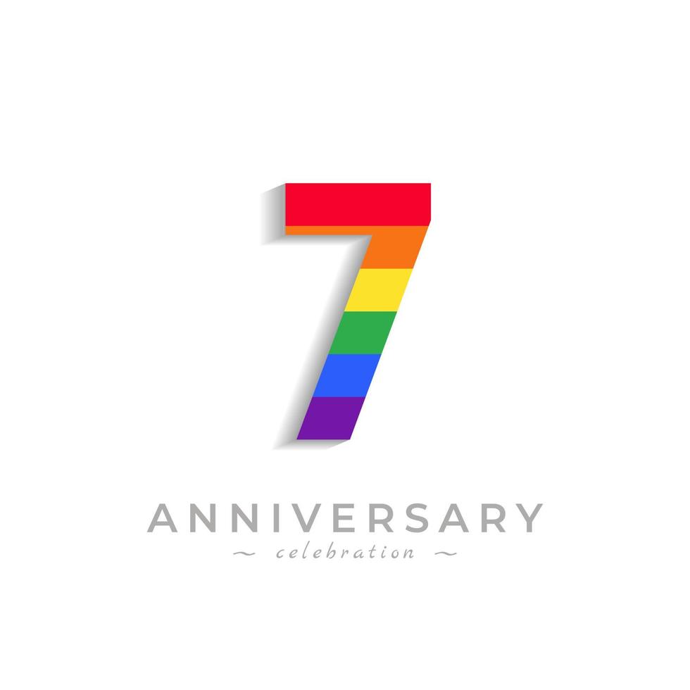 7 Year Anniversary Celebration with Rainbow Color for Celebration Event, Wedding, Greeting card, and Invitation Isolated on White Background vector