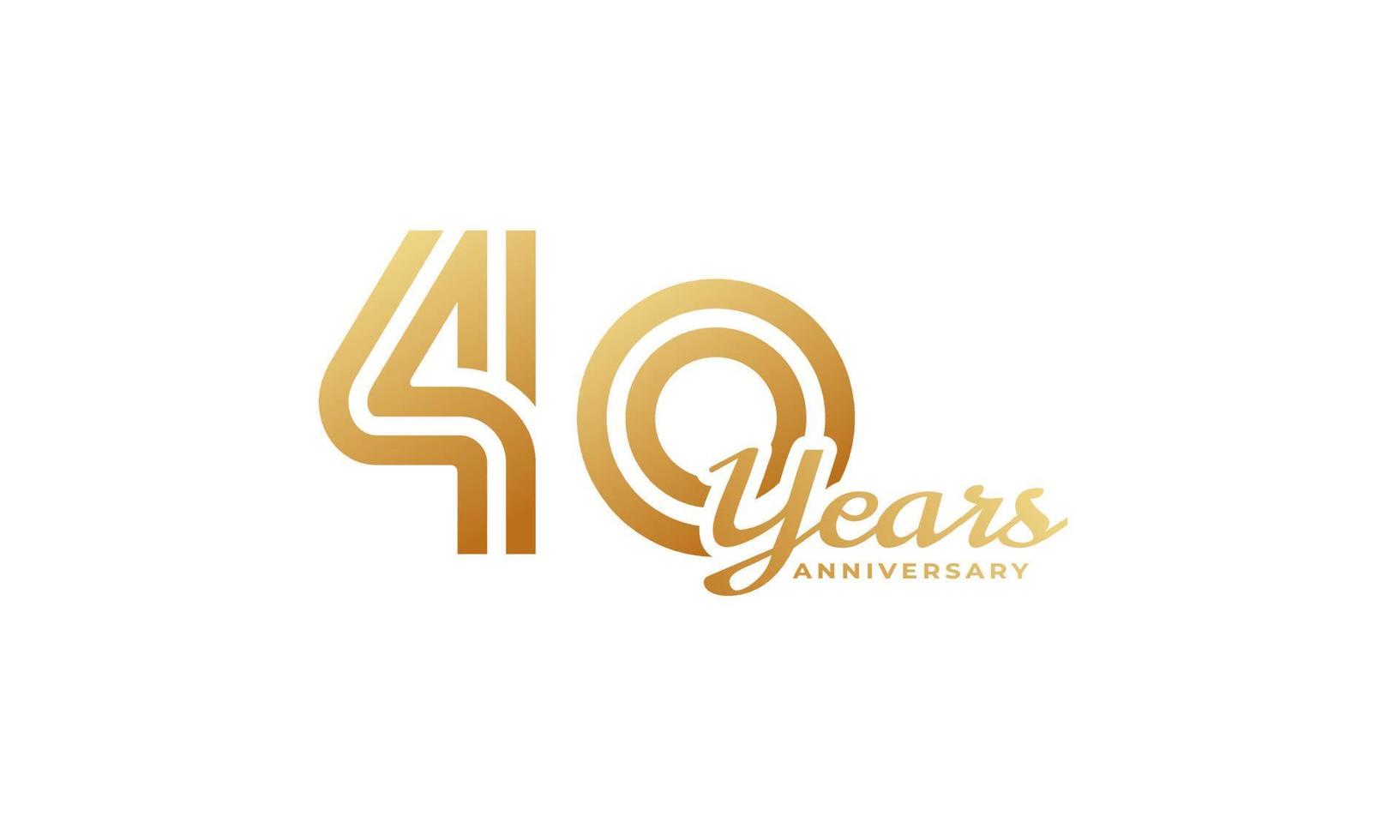 40 Year Anniversary Celebration with Handwriting Golden Color for Celebration Event, Wedding, Greeting card, and Invitation Isolated on White Background vector