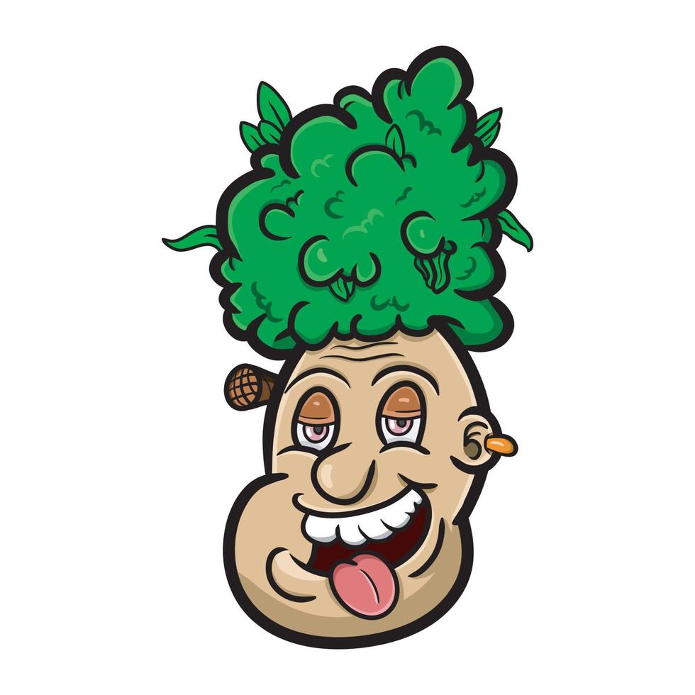 Cartoon Doodle Man With Marijuana Hat. vector