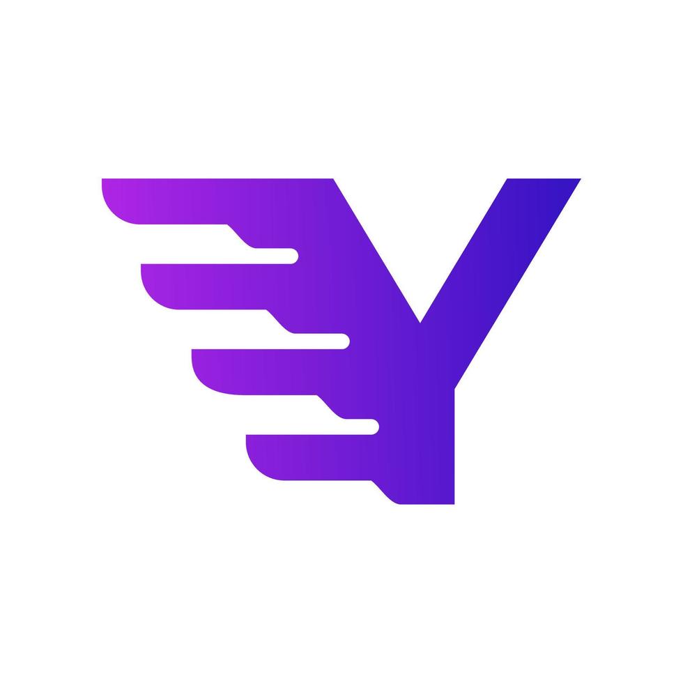 Fast Shipping Initial Letter Y Delivery Logo. Purple Gradient Shape with Geometric Wings Combination. vector