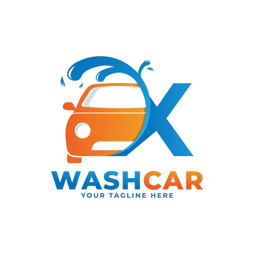 Letter X with Car Wash Logo, Cleaning Car, Washing and Service Vector Logo Design.