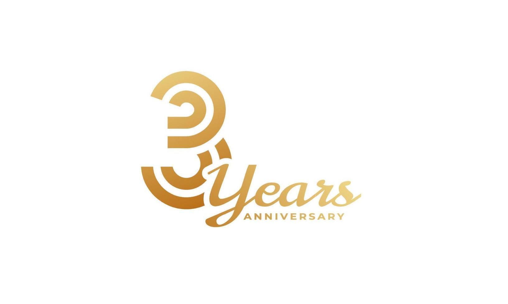 3 Year Anniversary Celebration with Handwriting Golden Color for Celebration Event, Wedding, Greeting card, and Invitation Isolated on White Background vector