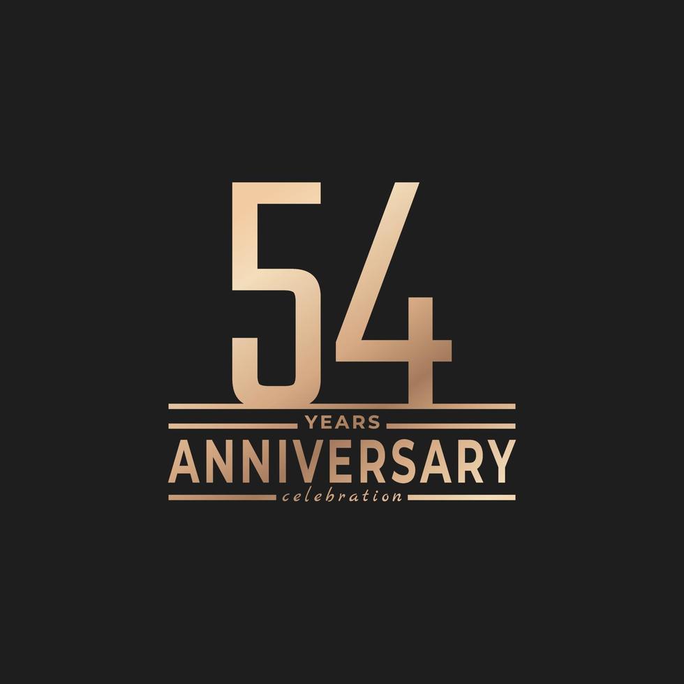 54 Year Anniversary Celebration with Thin Number Shape Golden Color for Celebration Event, Wedding, Greeting card, and Invitation Isolated on Dark Background vector