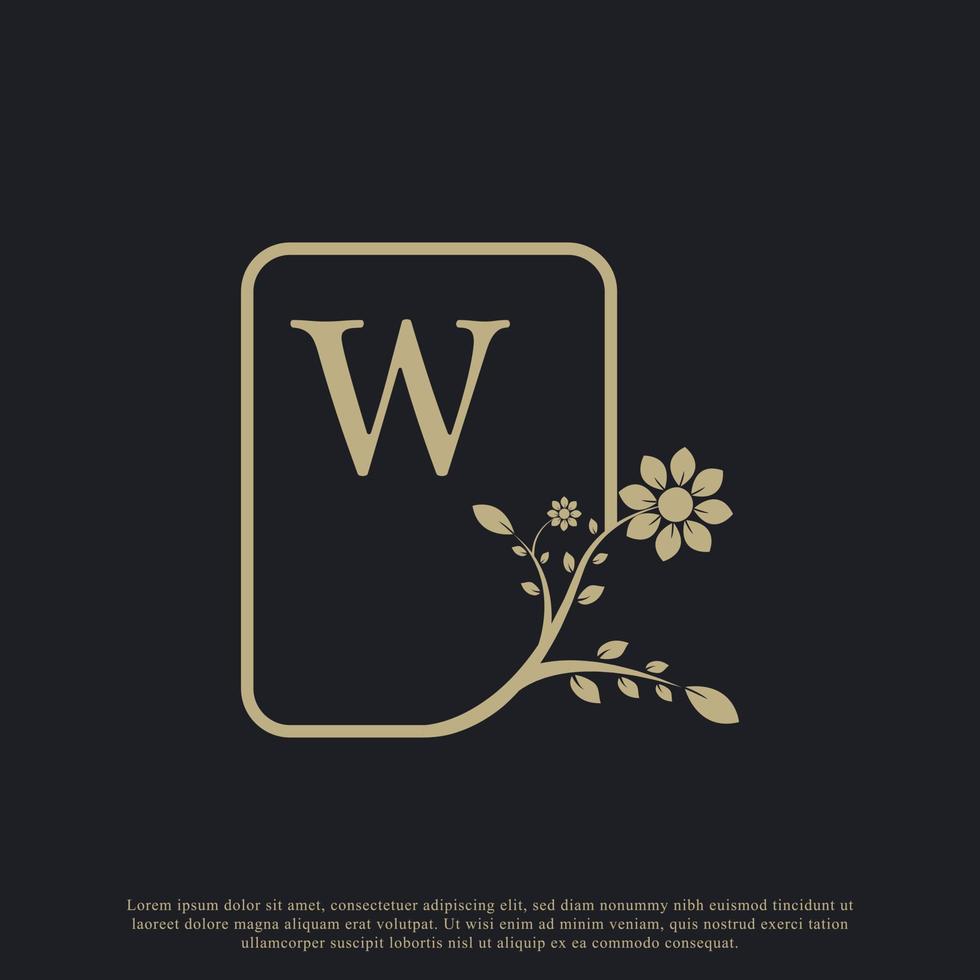 la plantilla de logotipo de lujo con monograma de letra rectangular w florece. adecuado para la marca natural, ecológica, joyería, moda, personal o corporativa. vector