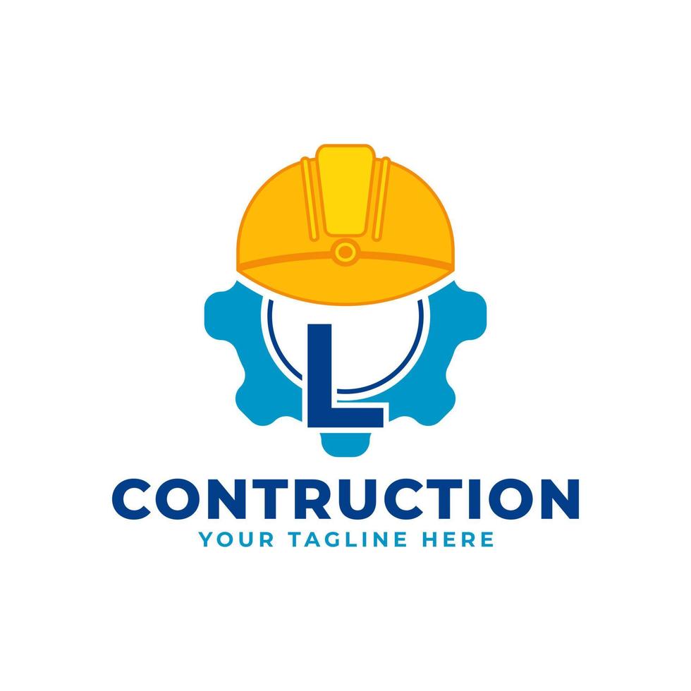 Initial Letter L with Gear and Helmet. Construction and Engineering Logo Concept vector