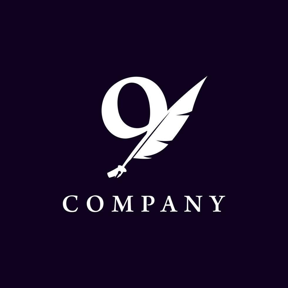 número 9 con pluma pluma pluma notario escritor periodista inspiración para el diseño del logotipo vector