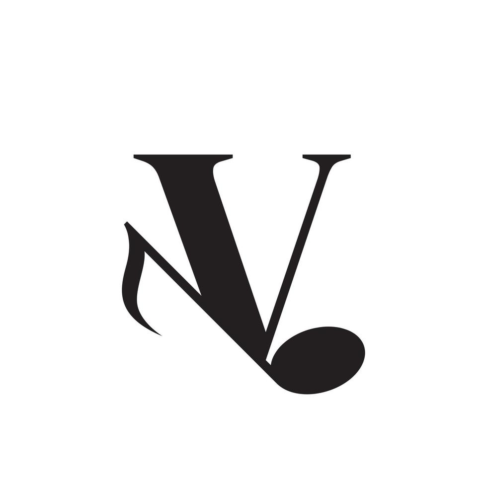 Letter V with Music Key Note Logo Design Element. Usable for Business, Musical, Entertainment, Record and Orchestra Logos vector