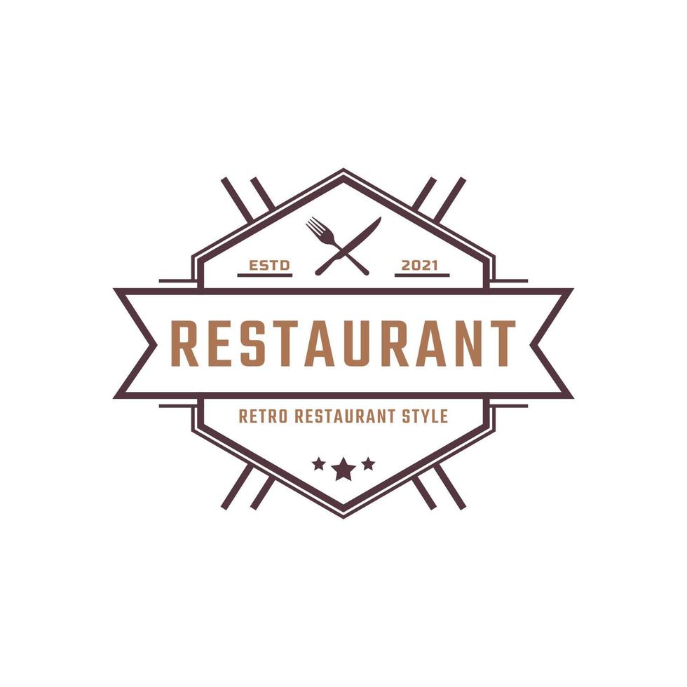 Classic Vintage Badge Crossed Spoon Fork Knife Rustic Vintage Retro for Kitchen Food Menu Dish Restaurant Logo Design Inspiration vector