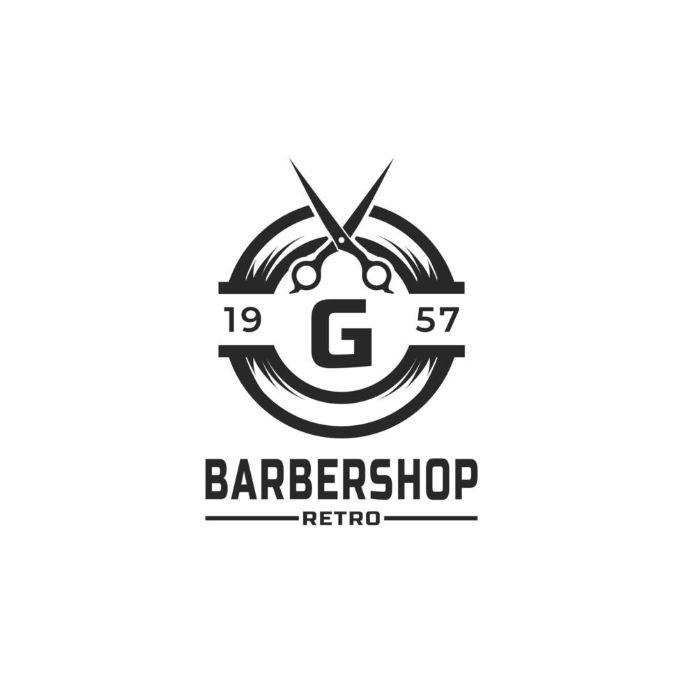 inspiración para el diseño de la insignia y el logotipo de la barbería vintage de la letra g vector