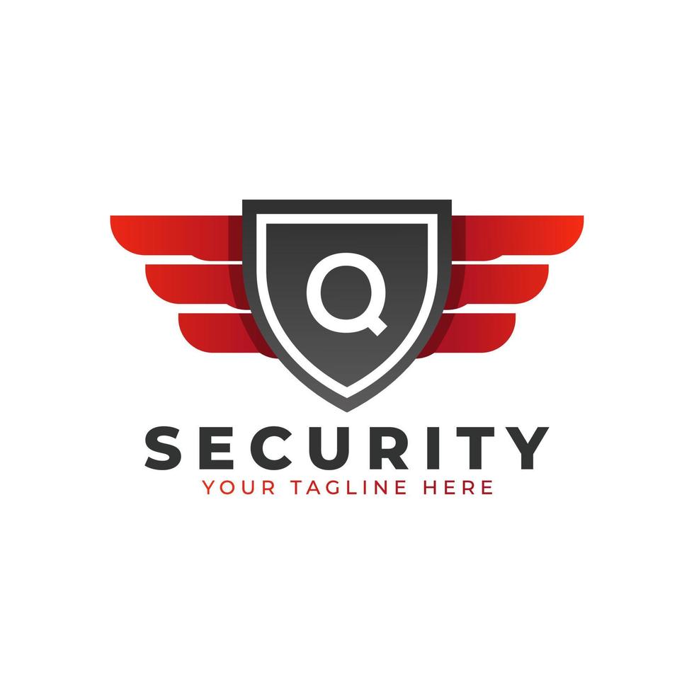 Security Logo. Initial Q with Wings and Shield Icon. Car and Automotive Vector Logo Template