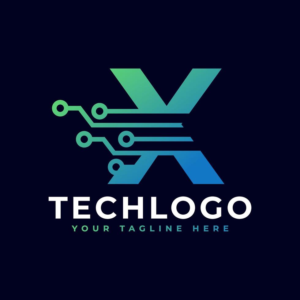 Tech Letter X Logo. Futuristic Vector Logo Template with Green and Blue Gradient Color. Geometric Shape. Usable for Business and Technology Logos.
