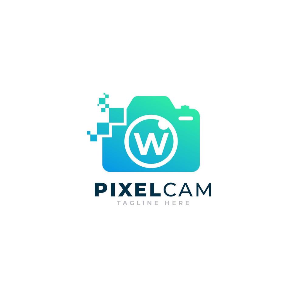 Letter W Inside Camera Photo Pixel Technology Logo Design Template vector