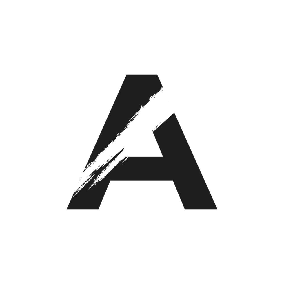 Letter A Logo with White Slash Brush in Black Color Vector Template Element