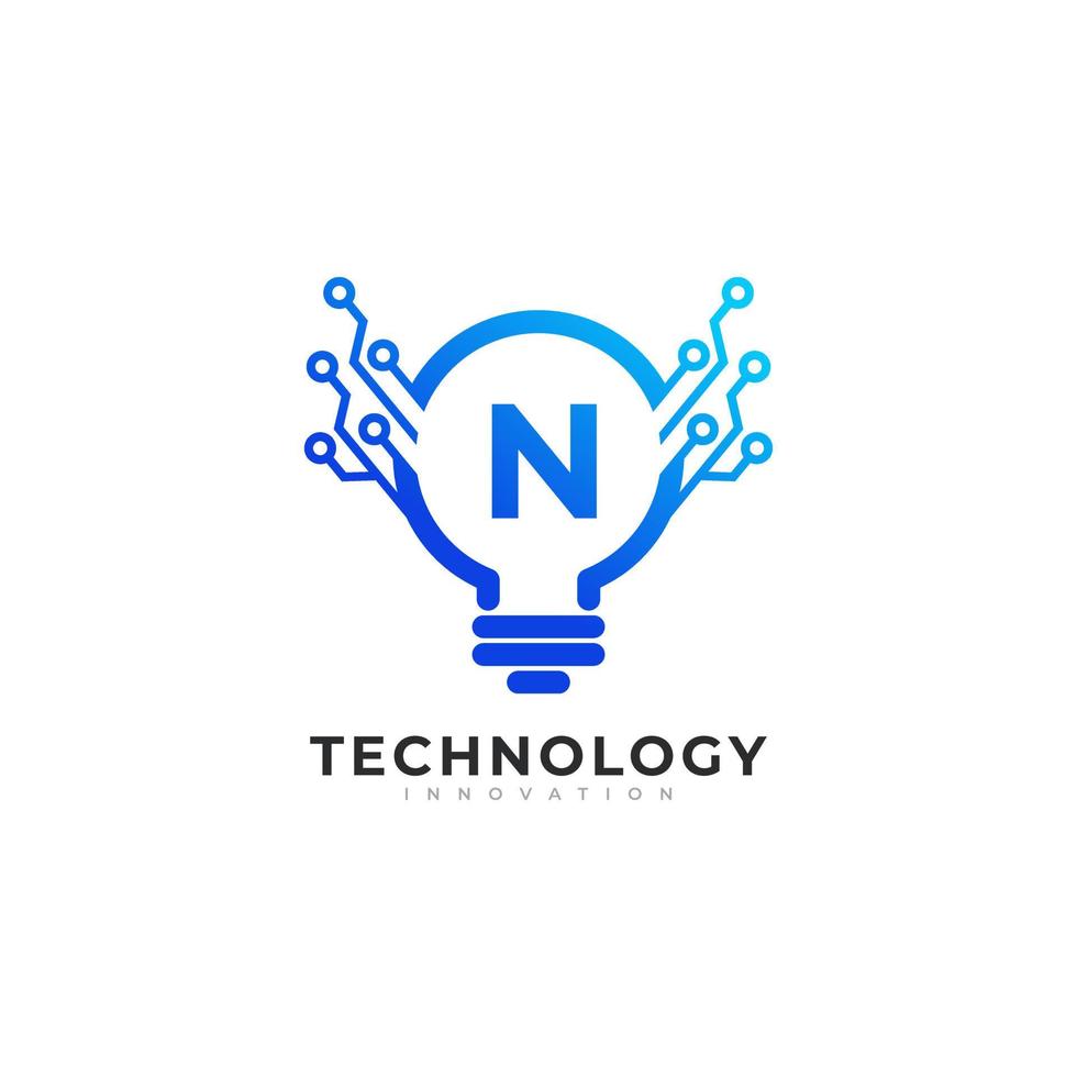 Letter N Inside Lamp Bulb Technology Innovation Logo Design Template Element vector