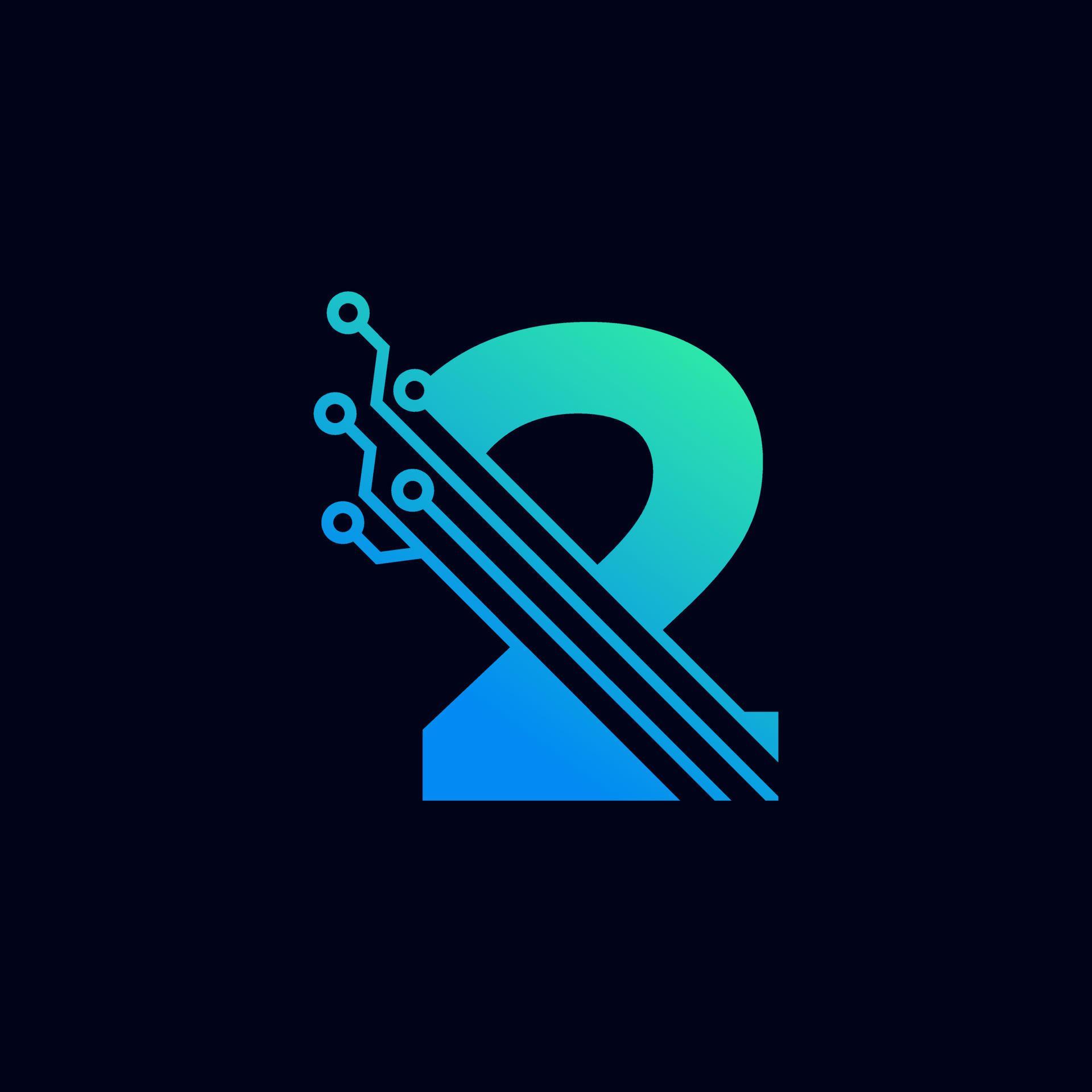 Tech Number 2 Logo. Futuristic Vector Logo Template with Green and Blue