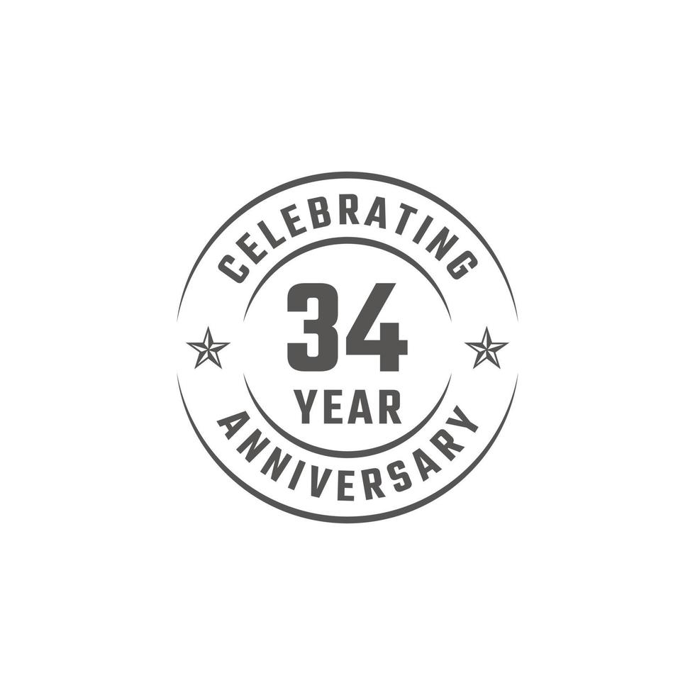 34 Year Anniversary Celebration Emblem Badge with Gray Color for Celebration Event, Wedding, Greeting card, and Invitation Isolated on White Background vector