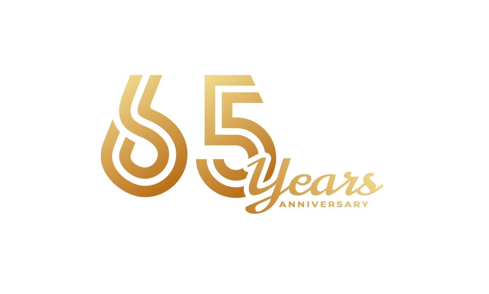 65 Year Anniversary Celebration with Handwriting Golden Color for Celebration Event, Wedding, Greeting card, and Invitation Isolated on White Background vector