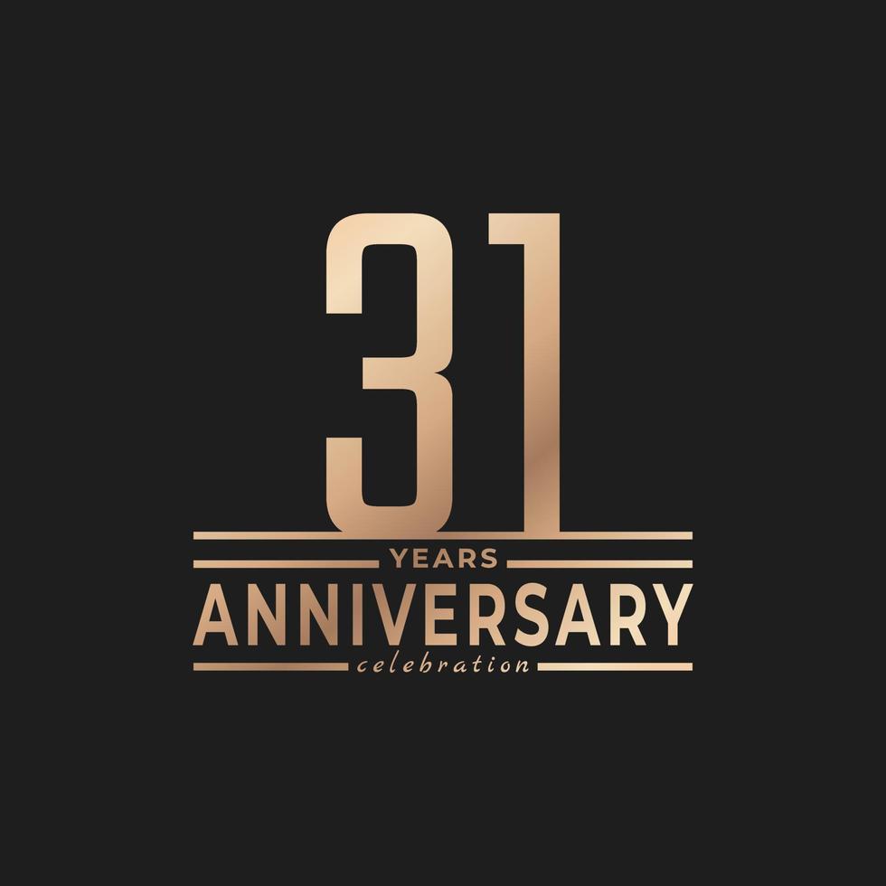 31 Year Anniversary Celebration with Thin Number Shape Golden Color for Celebration Event, Wedding, Greeting card, and Invitation Isolated on Dark Background vector