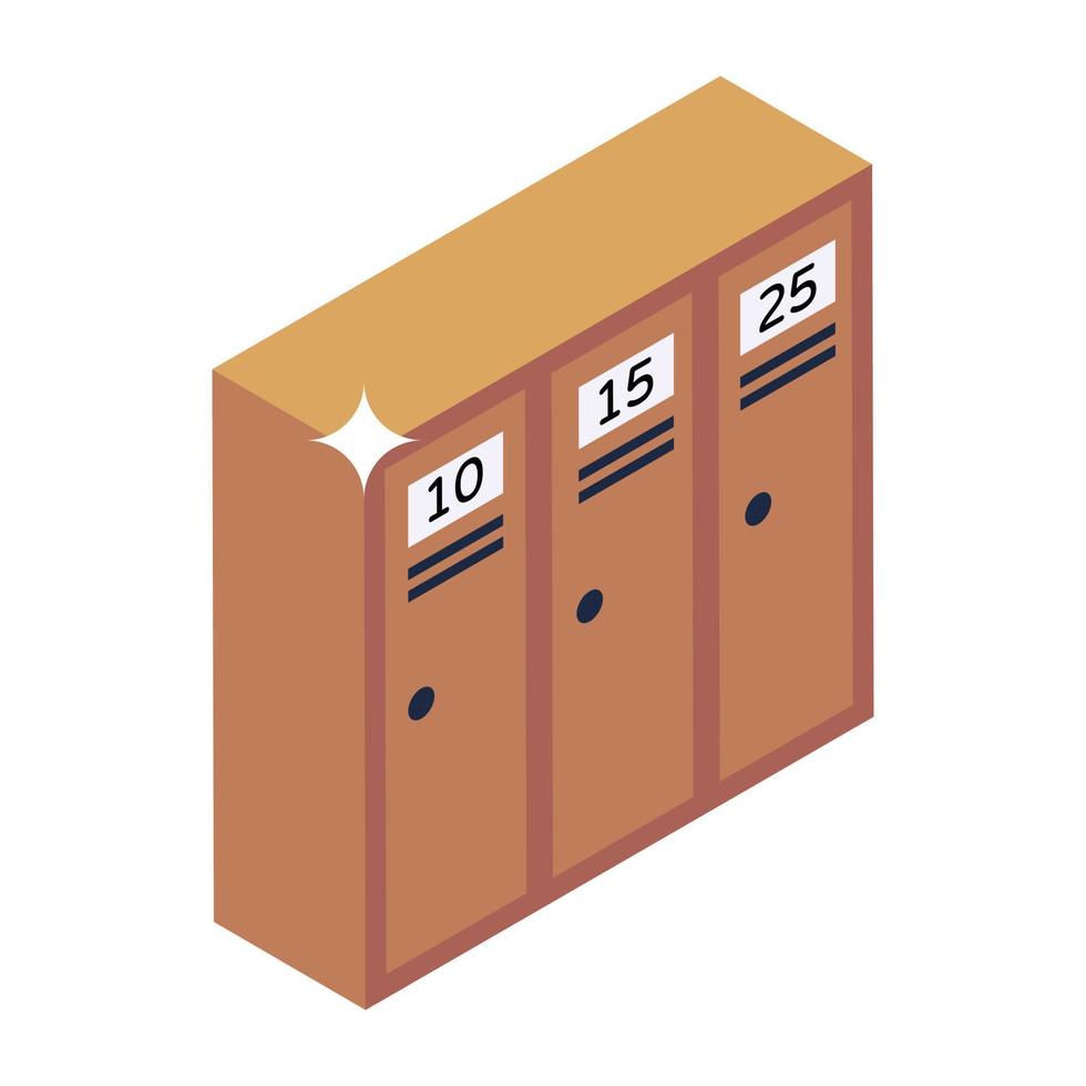 Isometric icon of sports cabinets, gym locker vector