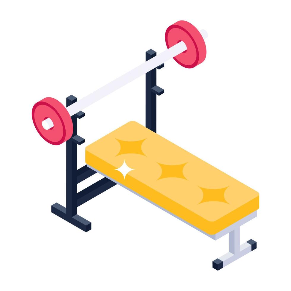 Barbell bench icon of isometric style, fitness club equipment vector