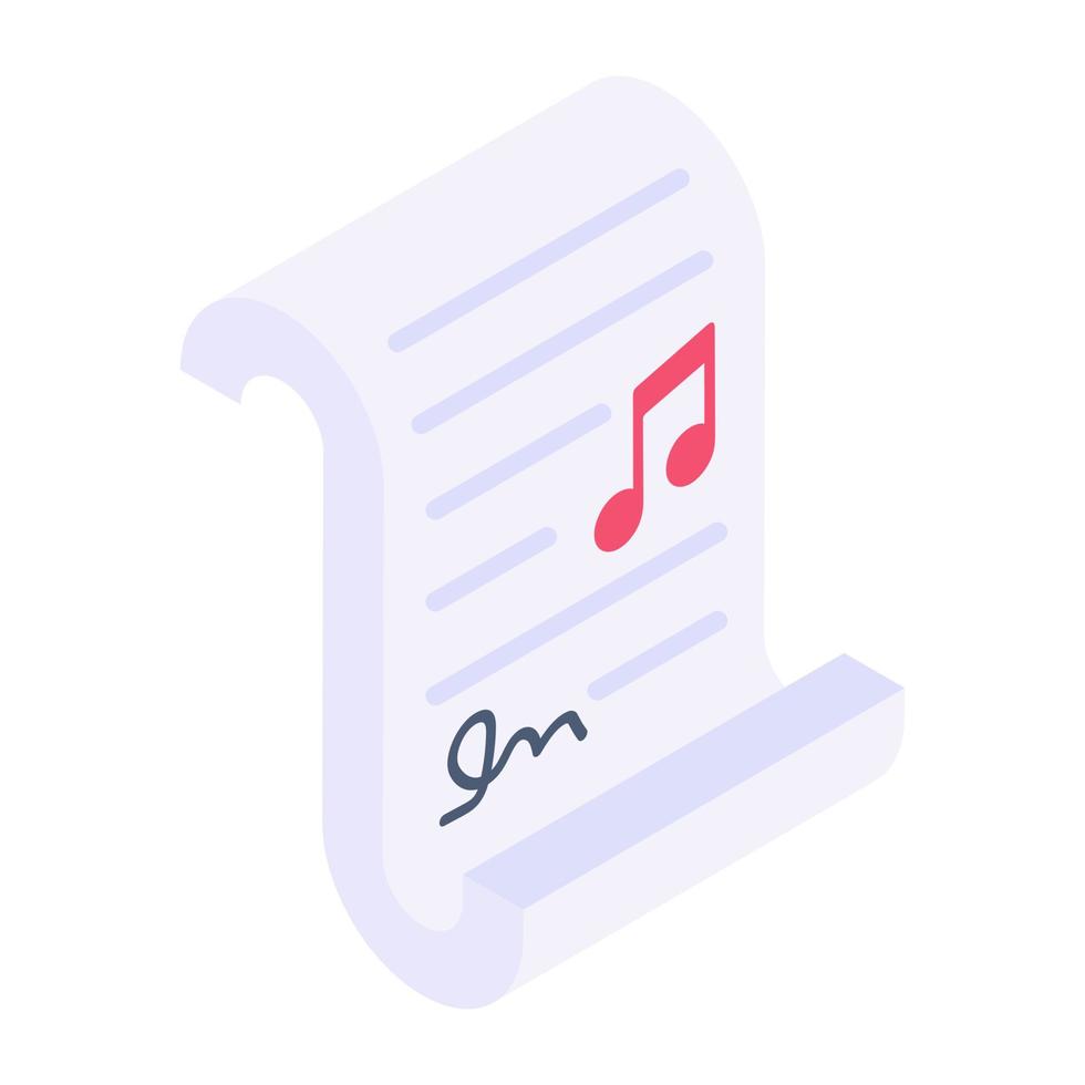 Icon of music contract in isometric design vector