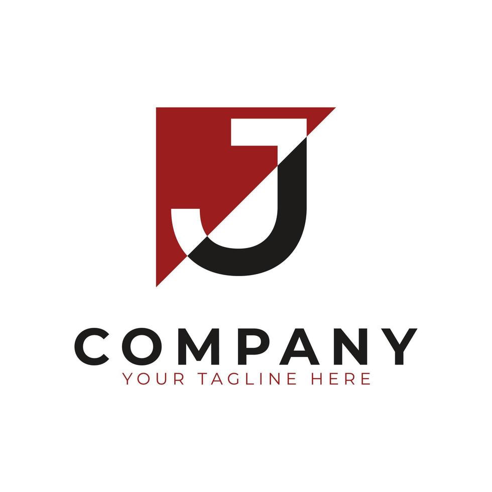 Abstract Logo Combines Triangle and Letter J. Black and Red Geometric House Symbol Linked with Cutout Style. Usable for Construction Architecture Building Logo. Flat Vector Logo Design Ideas Template