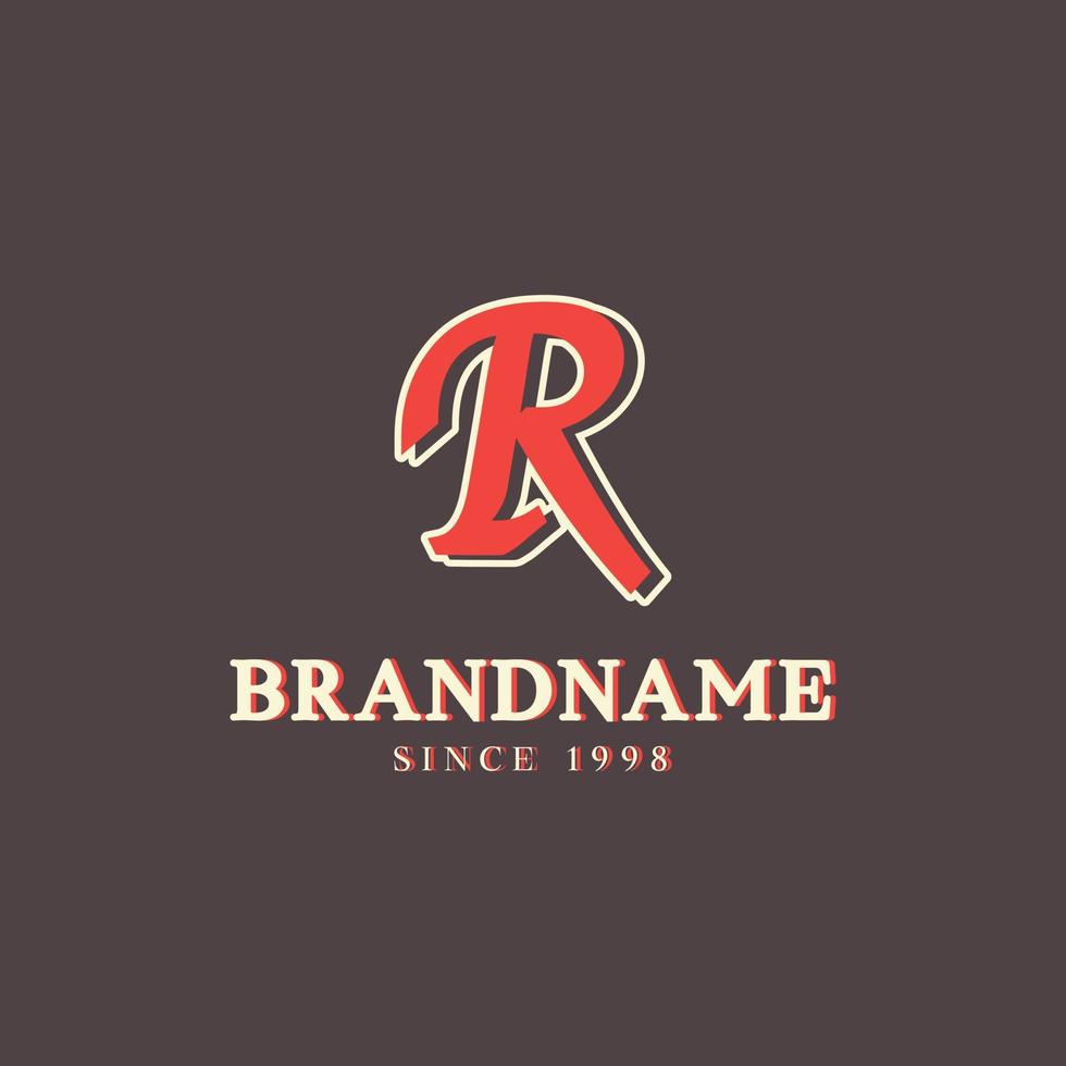 logotipo retro de la letra r en estilo occidental vintage con doble capa. utilizable para fuentes vectoriales, etiquetas, carteles, etc. vector