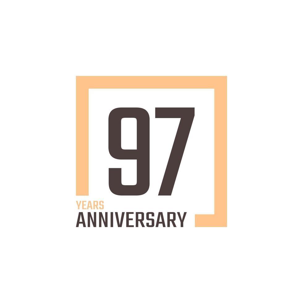 97 Year Anniversary Celebration Vector with Square Shape. Happy Anniversary Greeting Celebrates Template Design Illustration