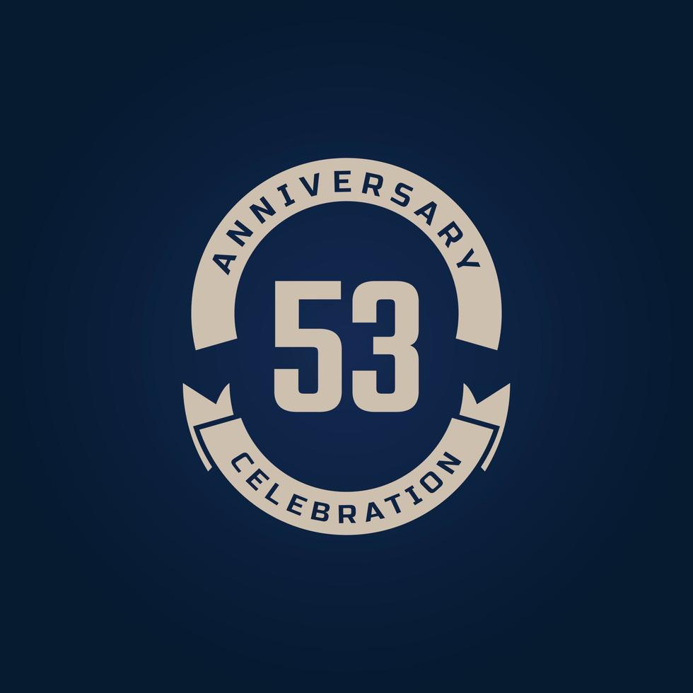 53 Year Anniversary Celebration with Golden Color for Celebration Event, Wedding, Greeting card, and Invitation Isolated on Blue Background vector