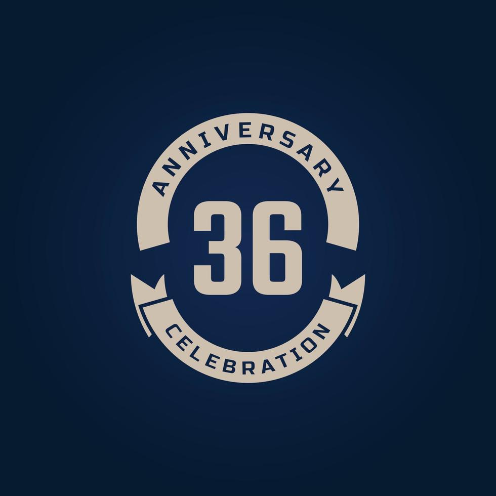 36 Year Anniversary Celebration with Golden Color for Celebration Event, Wedding, Greeting card, and Invitation Isolated on Blue Background vector