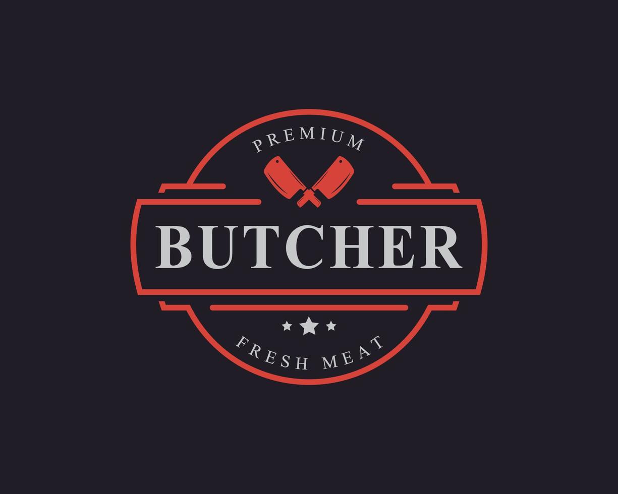 Vintage Retro Badge for Butcher Shop with Crossed Cleavers Logo Design Template Element vector