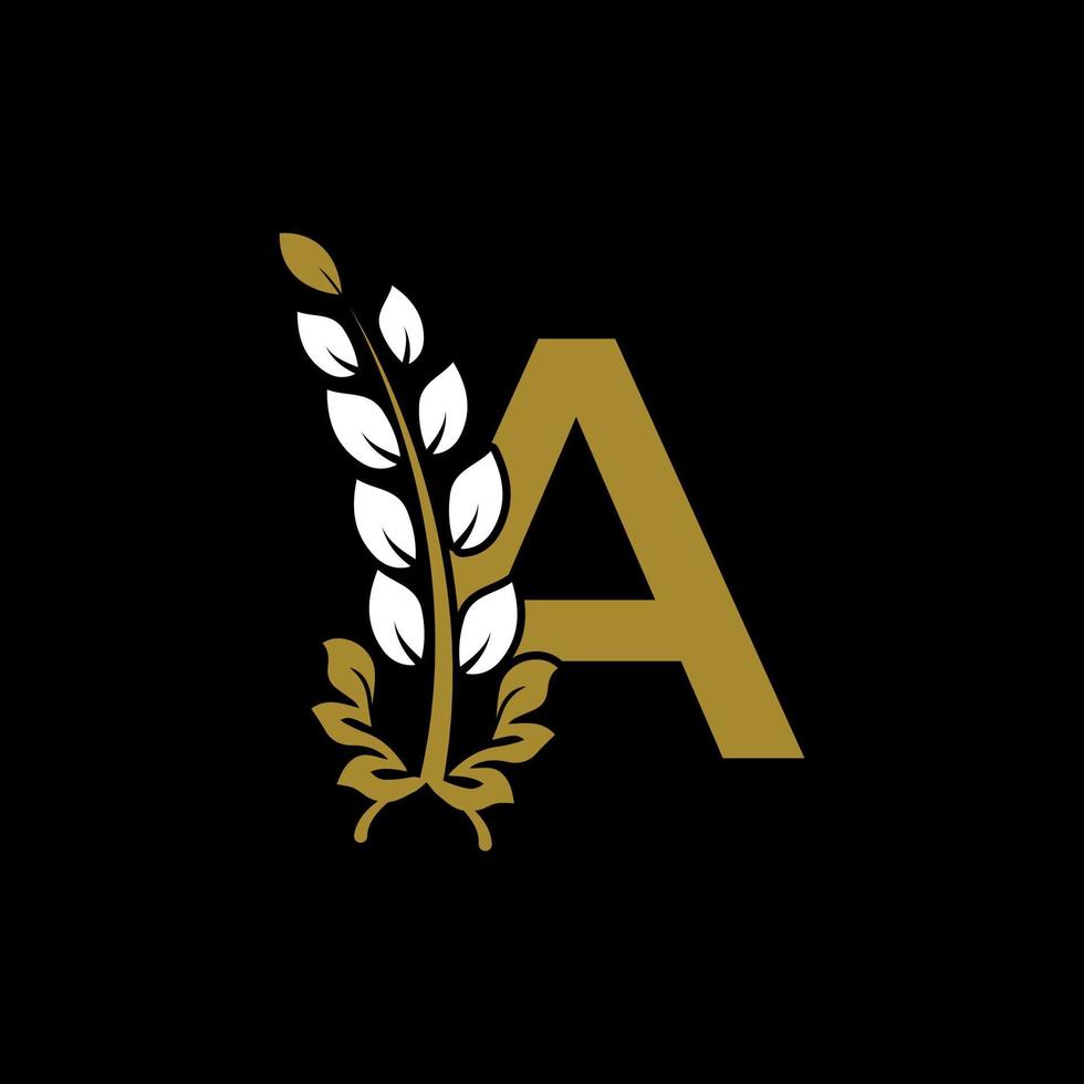 Initial Letter A Linked Monogram Golden Laurel Wreath Logo. Graceful Design for Restaurant, Cafe, Brand name, Badge, Label, luxury identity vector