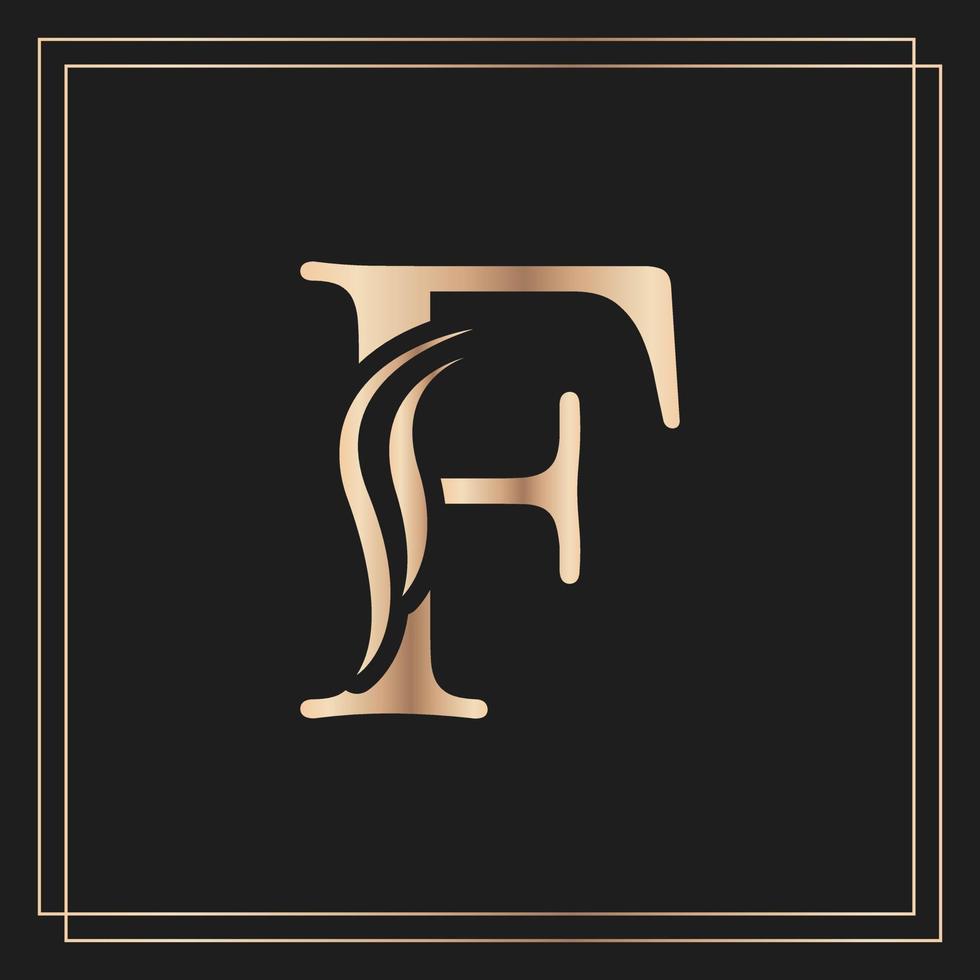 elegante letra f elegante logotipo caligráfico real hermoso. emblema dibujado en oro antiguo para el diseño de libros, marca, tarjeta de visita, restaurante, boutique u hotel vector