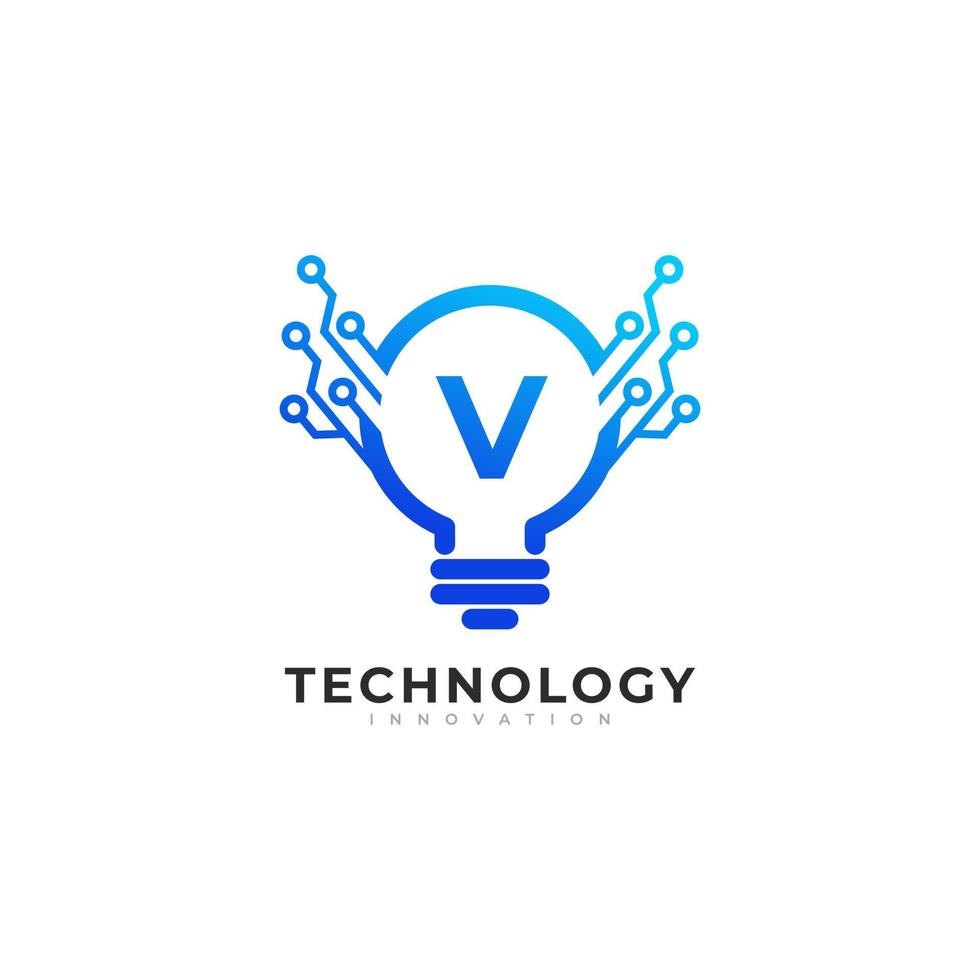 Letter V Inside Lamp Bulb Technology Innovation Logo Design Template Element vector