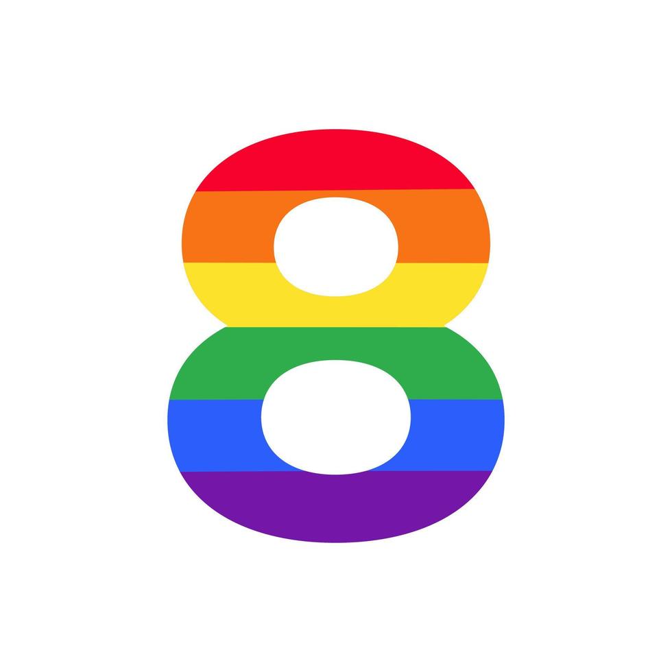 número 8 coloreado en el diseño del logotipo del color del arco iris inspiración para el concepto lgbt vector