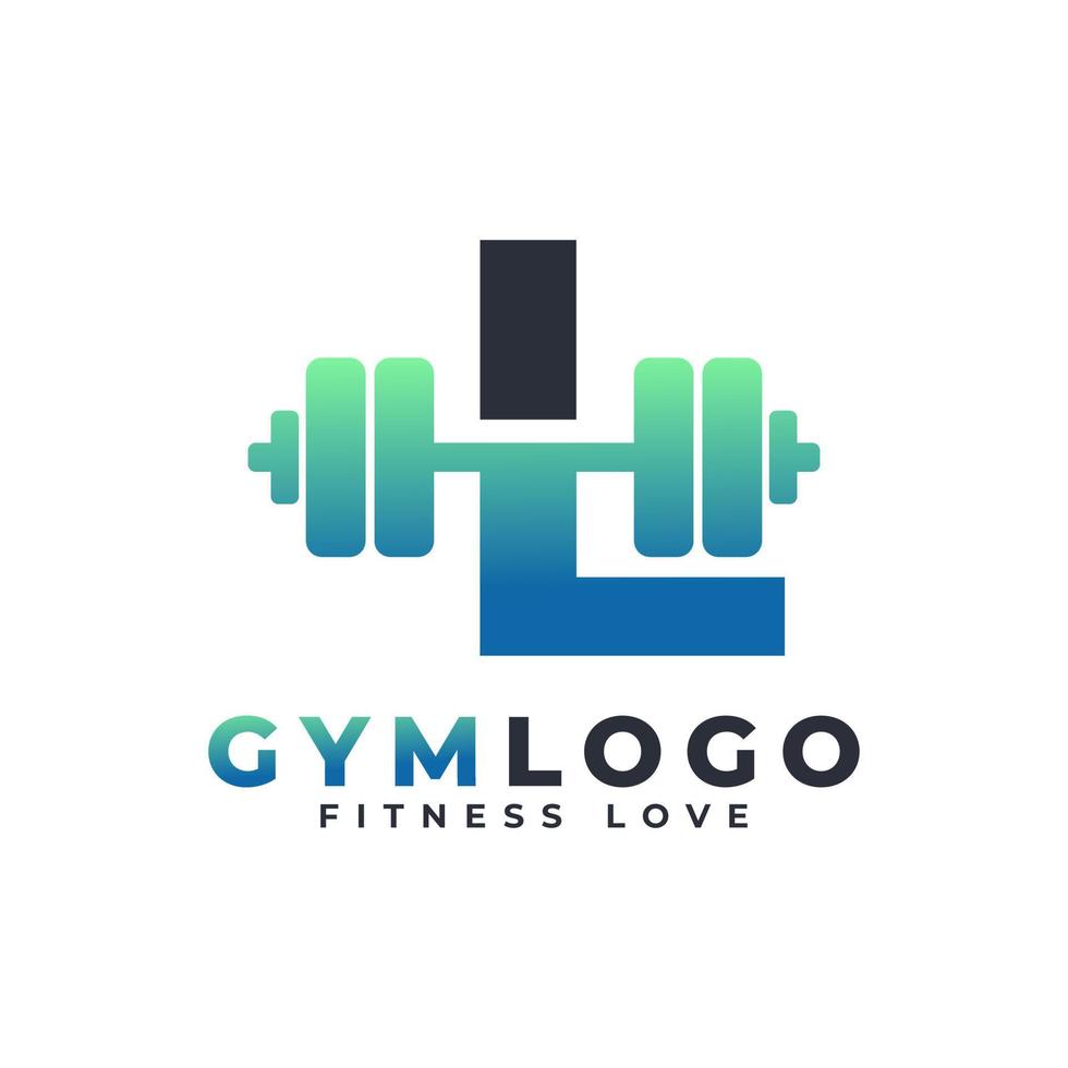 Letter L Logo With Barbell. Fitness Gym logo. Lifting Vector Logo Design For Gym and Fitness. Alphabet Letter Logo Template