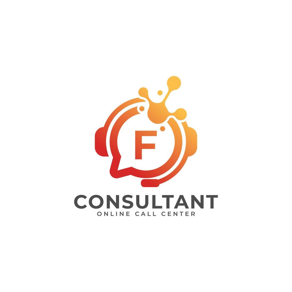 icono del logotipo de consultoría. consultor en línea letra inicial f plantilla de diseño de logotipo vector