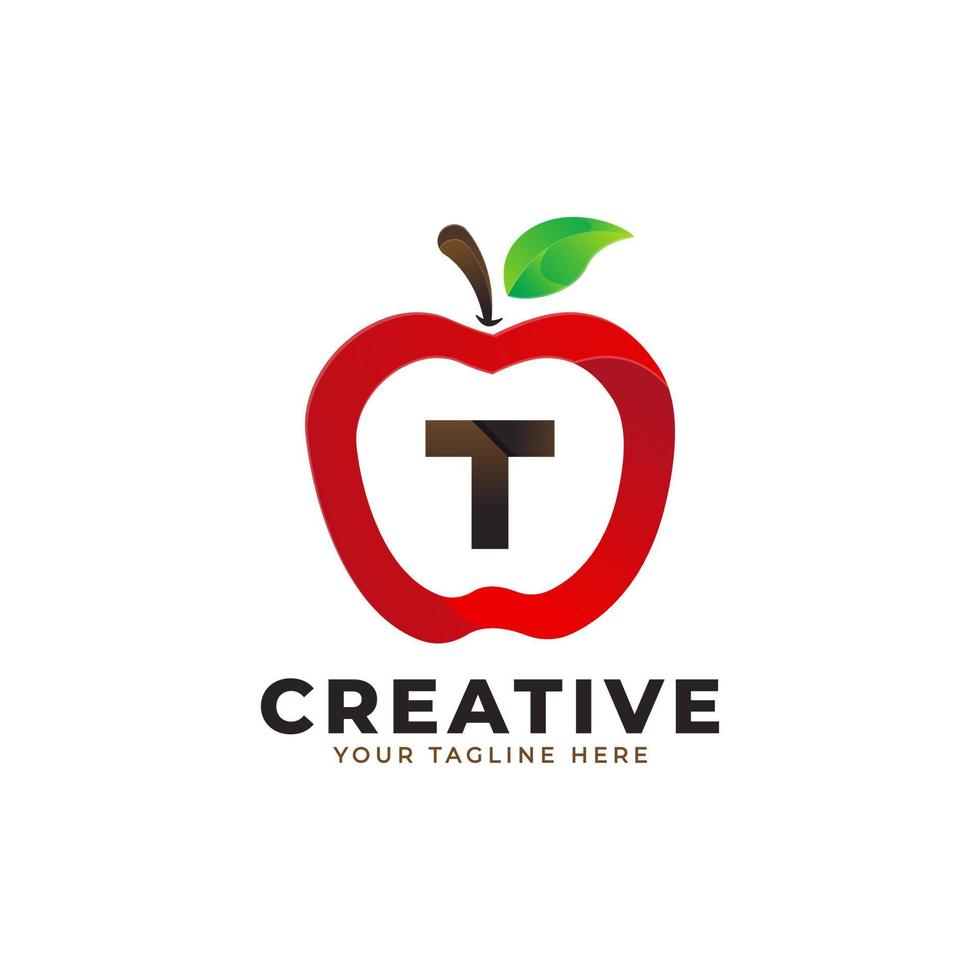 logotipo de la letra t en fruta de manzana fresca con estilo moderno. plantilla de ilustración vectorial de diseños de logotipos de identidad de marca vector