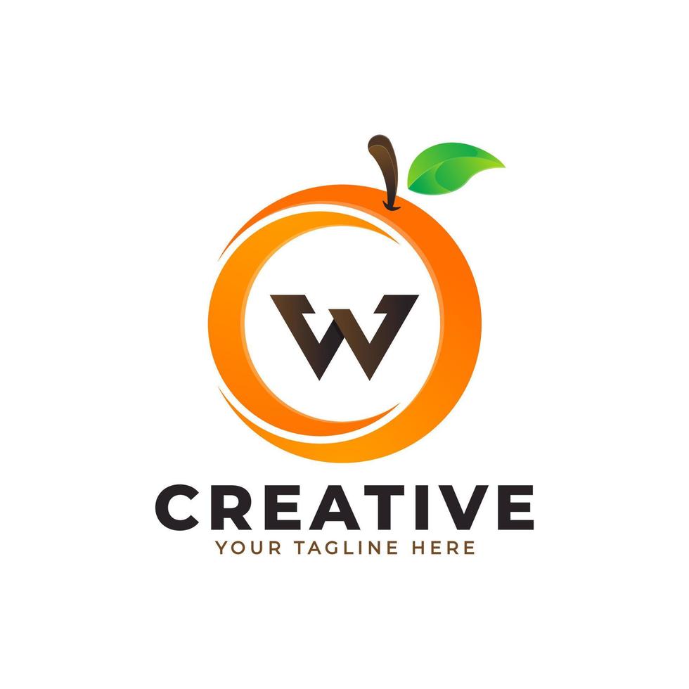 Letter W logo in fresh Orange Fruit with Modern Style. Brand Identity Logos Designs Vector Illustration Template