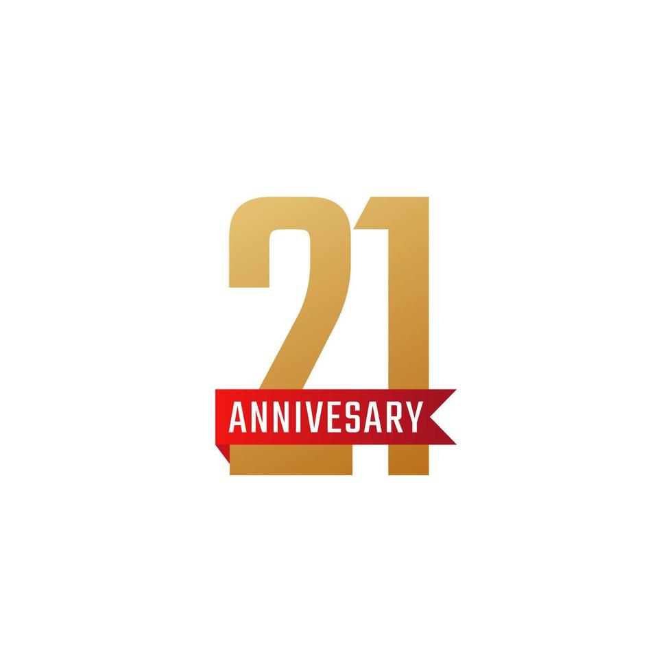 Celebración de aniversario de 21 años con vector de cinta roja. saludo de feliz aniversario celebra ilustración de diseño de plantilla