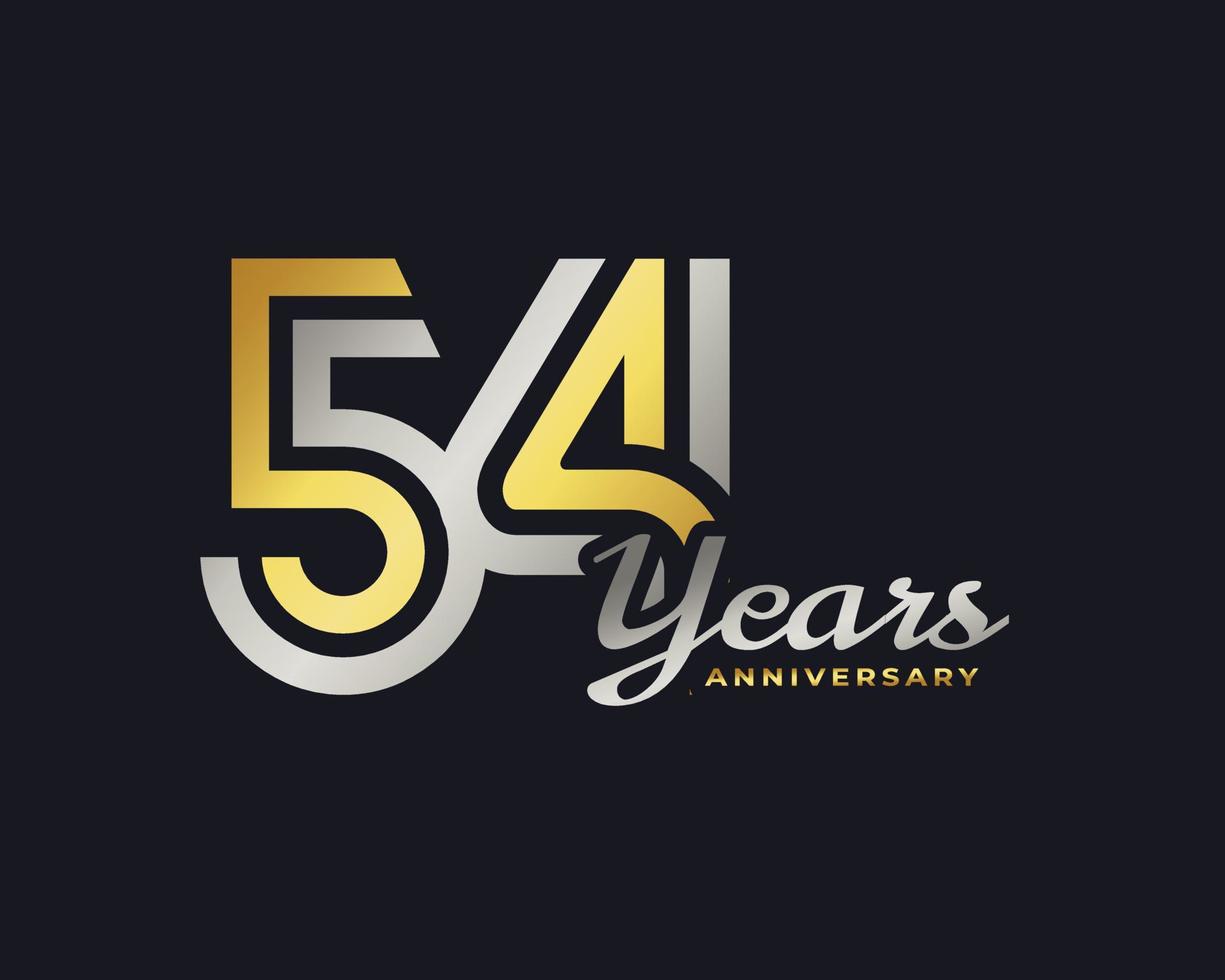54 Year Anniversary Celebration with Handwriting Silver and Gold Color for Celebration Event, Wedding, Greeting card, and Invitation Isolated on Dark Background vector