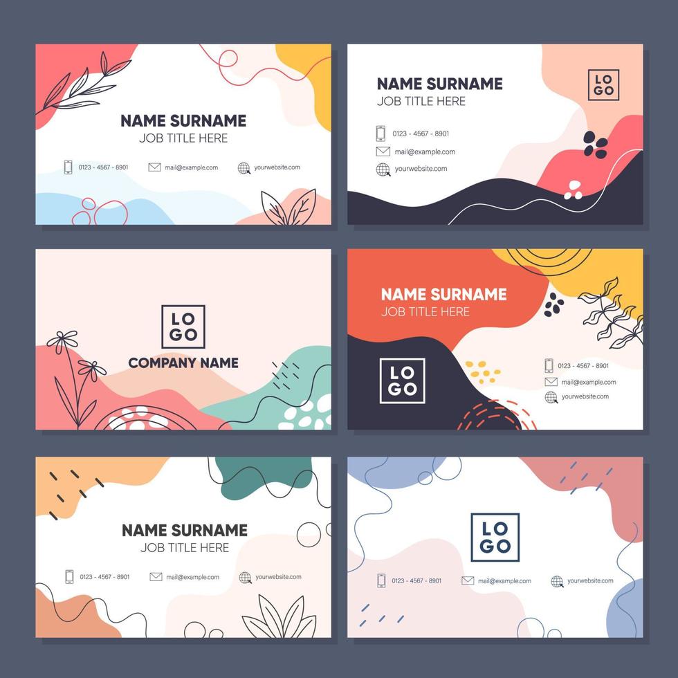 plantilla de conjunto de tarjetas de visita con diseño floral abstracto vector