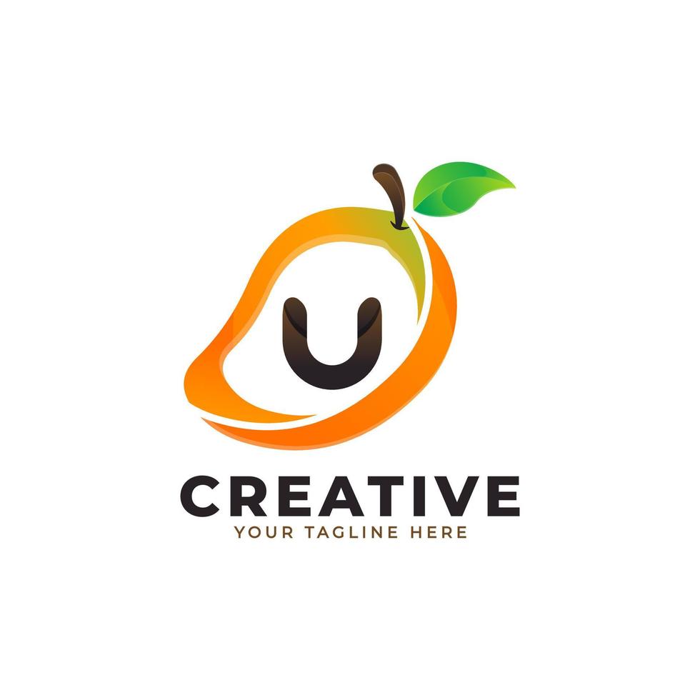 Letter U logo in fresh Mango Fruit with Modern Style. Brand Identity Logos Designs Vector Illustration Template