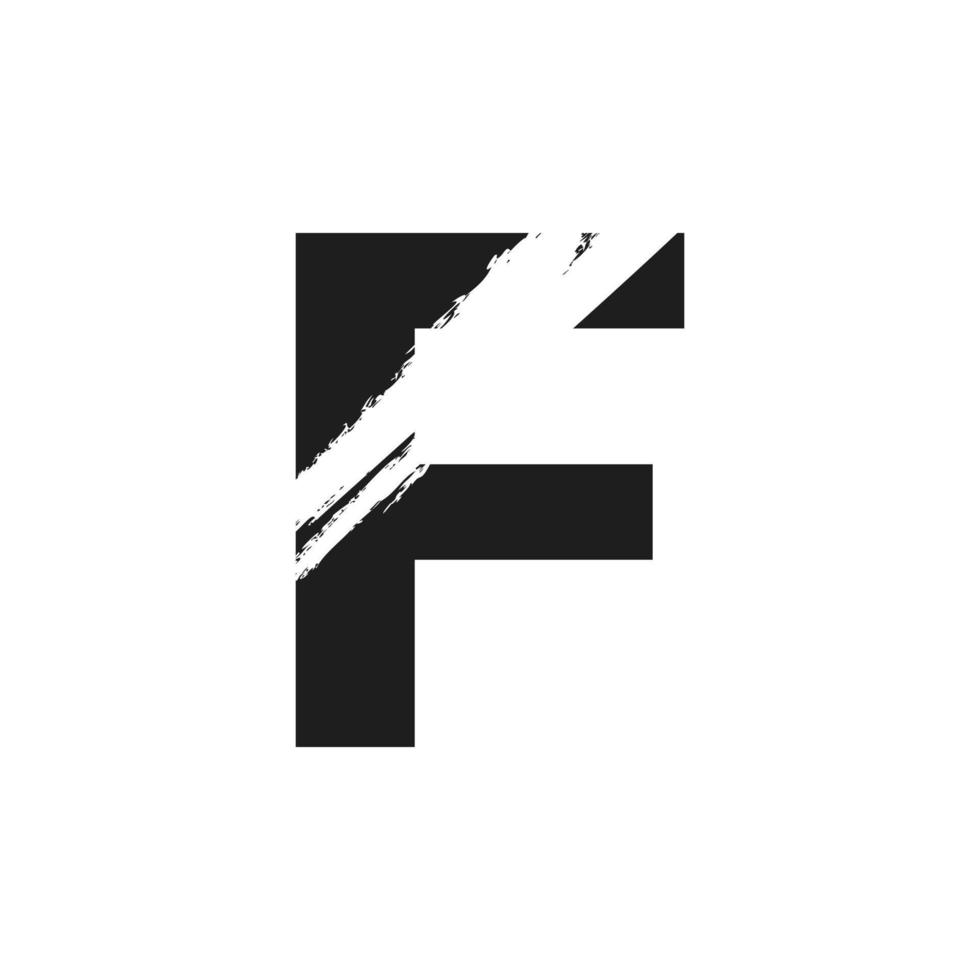 Letter F Logo with White Slash Brush in Black Color Vector Template Element