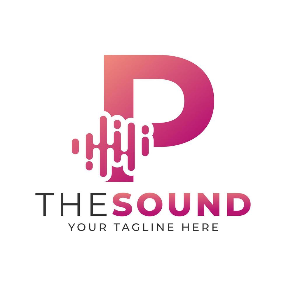 Music Logo. Creative Letter P Trendy Design Logo Concept with Sound Wave Vector Illustration.