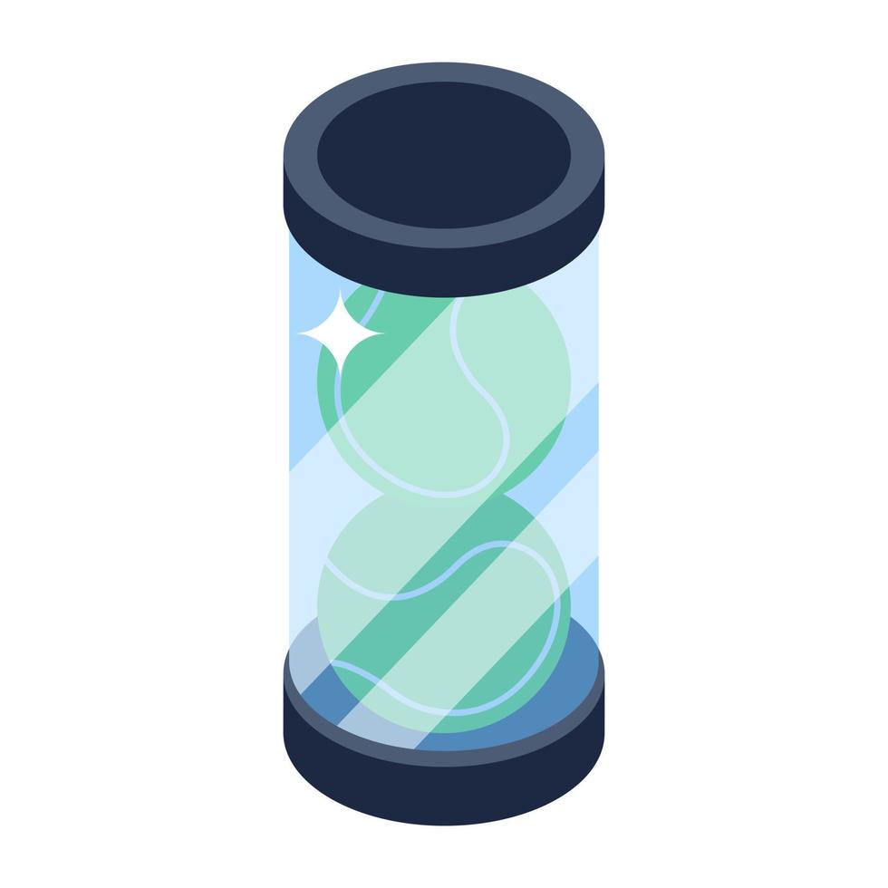 Sports equipment, isometric icon of balls container vector